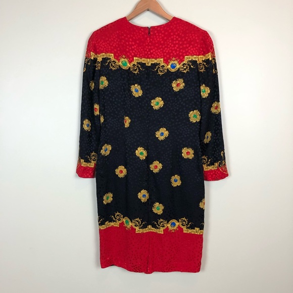 Vintage 80s Adrianna Papell Silk Printed Shift - Picture 5 of 6